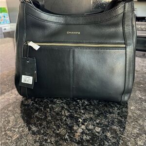 Champs Gala Collection leather hobo bag in black Leather Purse, RFID NWT $400